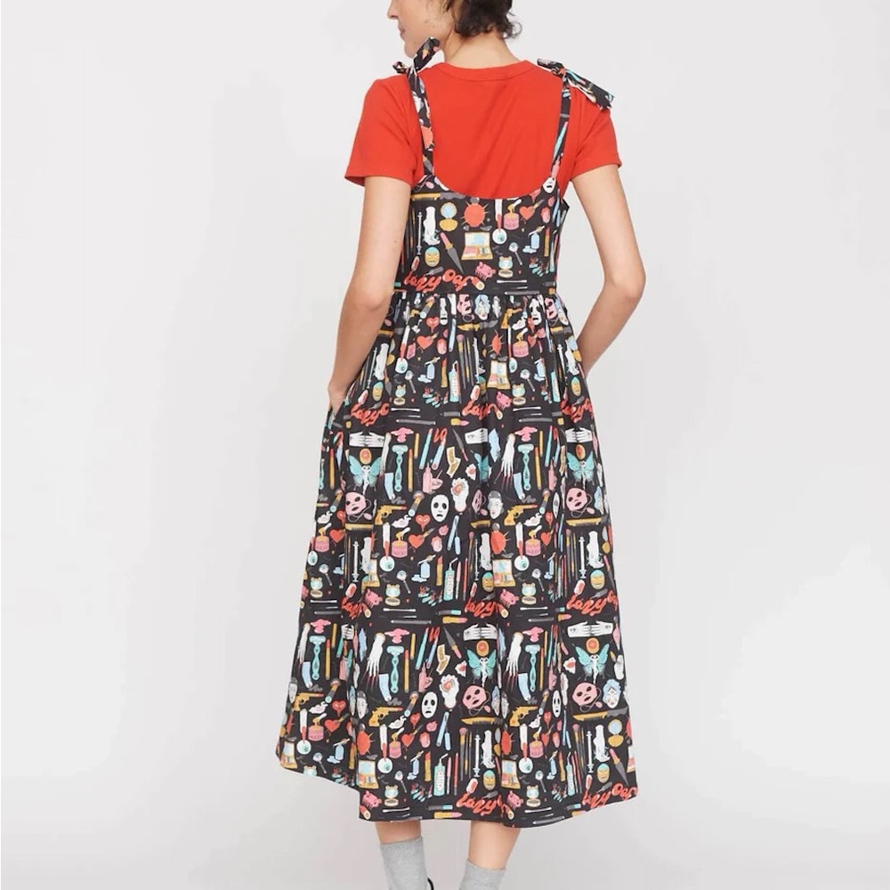 Lazy Oaf Black Multi Cosmetic Print Midi Dress NWOT - Picture 2 of 8